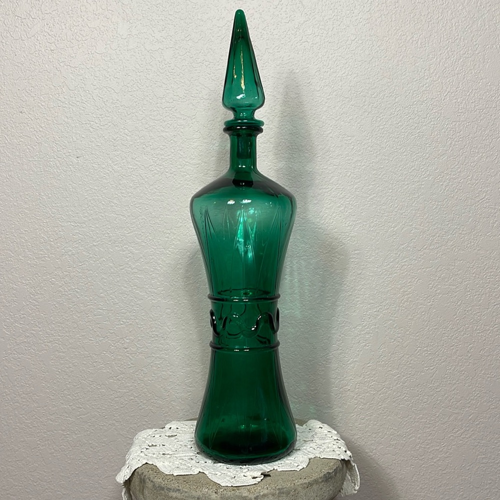 Vintage Empoli Genie Bottle In Emerald Green 18.5” Tall